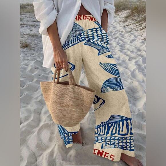 New! Vacation Vibes Palazzo Pants Sz M - Picture 3 of 8